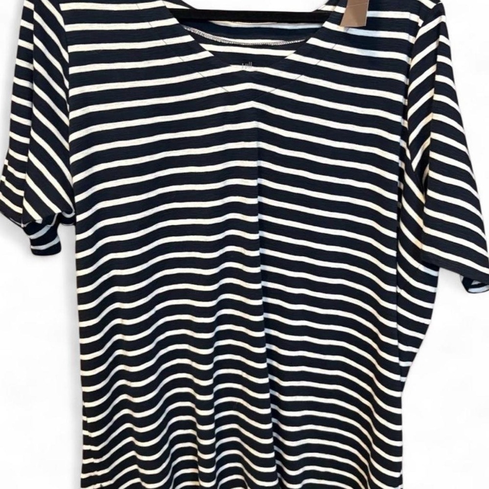 NWT J Jill Pima-Slub Elbow-Sleeve Tee Navy Cream Women's Size 2X Nautical Vacay